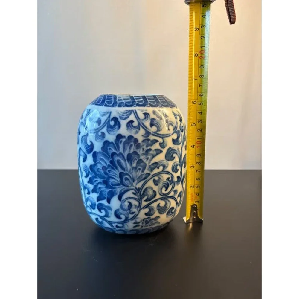 Andrea by Sadek Blue and White Vase Ovoid Scrolling Lotus Porcelain